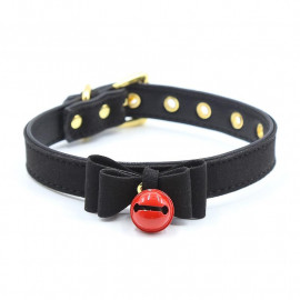 Fetish Addict Collar With Bow and Rattle 44cm Black/Red