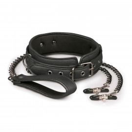 Easytoys Fetish Collection Leather Collar With Nipple Chains