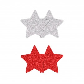 NS Novelties Pretty Pasties Glitter Stars Red Silver 2 Pairs