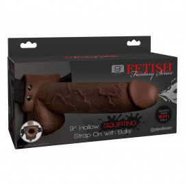 Fetish Fantasy 9" Hollow Squirting Strap-On with Balls Brown