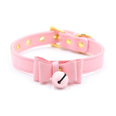 LateToBed BDSM Line Golden Kitty Cat Collar with Bell Pink