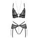 Abierta Fina Lace with Velvet Bralette and Crotchless Thong Set 2214431 Black